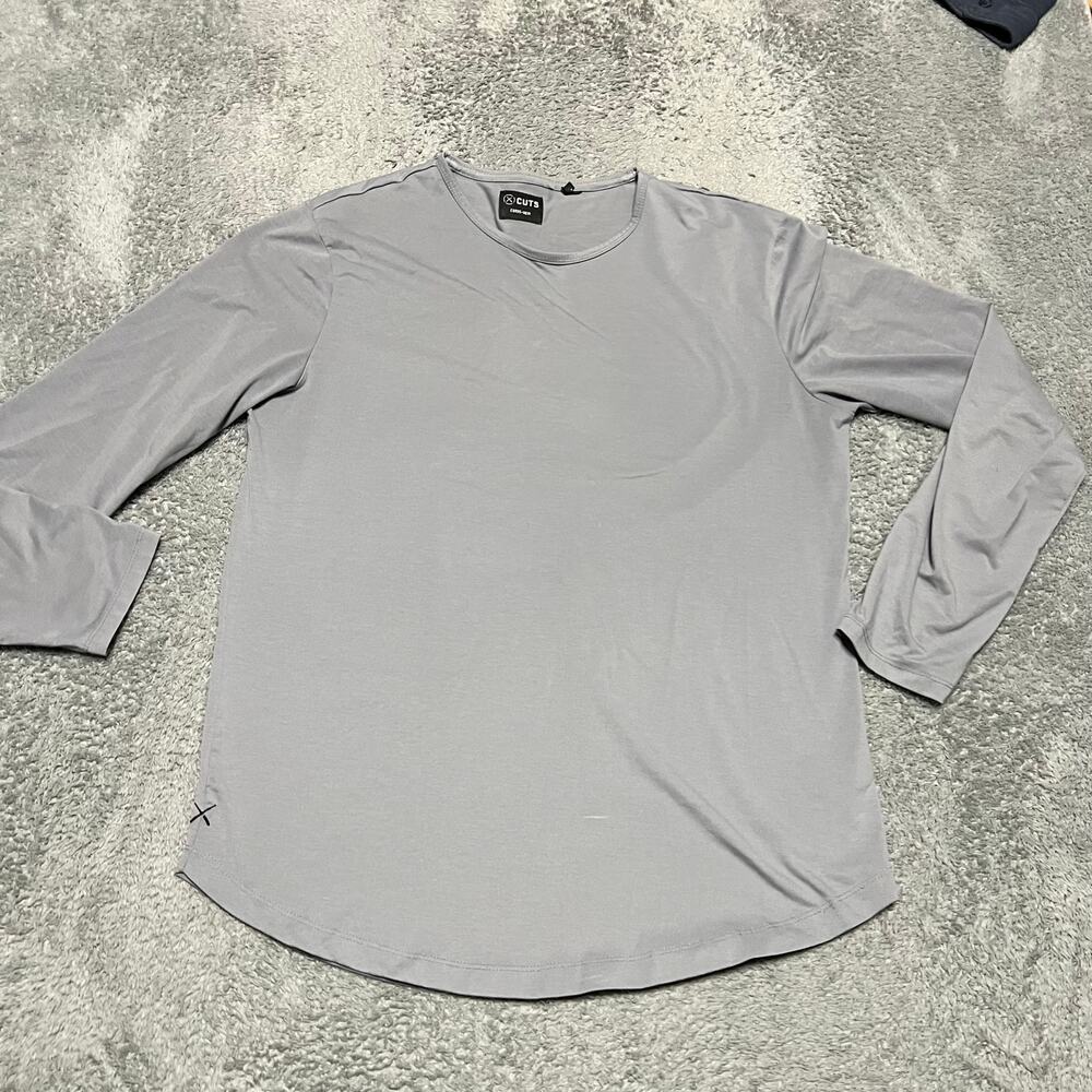 Cuts Shirt Mens XL Gray Curve Hem Crew Performance Long Sleeve